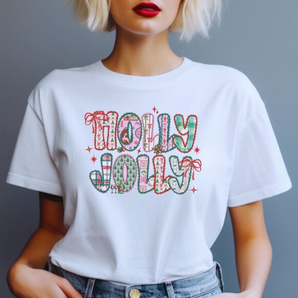 Christmas Graphic Tee Coquette Girly Holiday Jolly T-Shirt Whimsi - Picture 1 of 4
